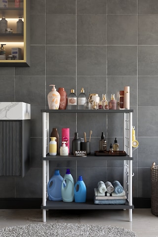 3 Raflı Çevir Tak Beyaz Telli Metal Gövdeli Çok Amaçlı Banyo Rafı Ve Organizer Raf Banyo Dolabı Antrasit