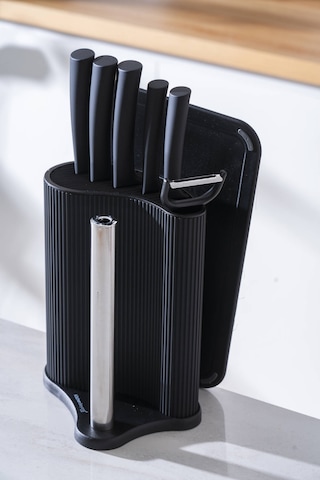 Cooper 8 Parça Standlı Kesme Tahtası Ve Bıçak Seti Siyah