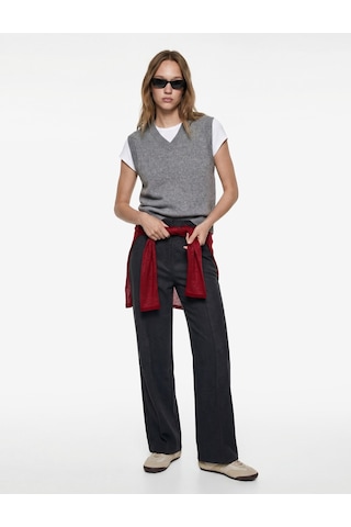 Koton Yırtmaç Detaylı Pileli Yüksek Bel Slim Fit Bol Paça Pantolon Antrasit 7wal40026ık