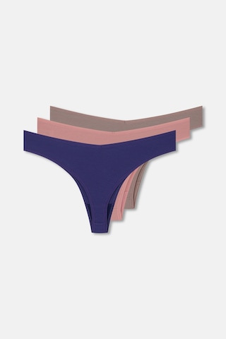 Suwen 3lü Pamuklu V Kesim Rib String Külot St00506021407 Kahverengi / Indigo / Pembe