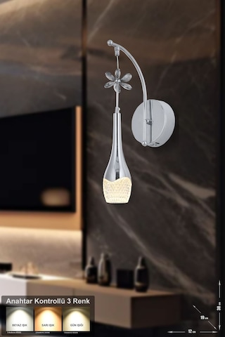Lale Power Ledli Modern Lüks Duvar Aplik 3 Renk Sarı-beyaz-gün İşığı - Krom Krom