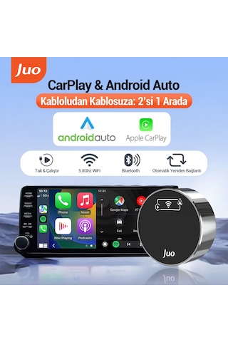 Juo Kablosuz Carplay Android Auto Kabloludan Kablosuza Çevirici Usb Ve Type-c Adaptör