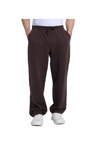 Tudors Erkek Kahverengi Pamuklu Baggy Fit Rahat Kesim Beli Bağcıklı Yan Cepli Örme Eşofman Altı-42679