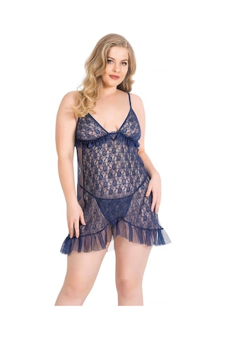 Arias Closet Büyük Beden Lacivert Kısa Tül Gecelik Lacivert