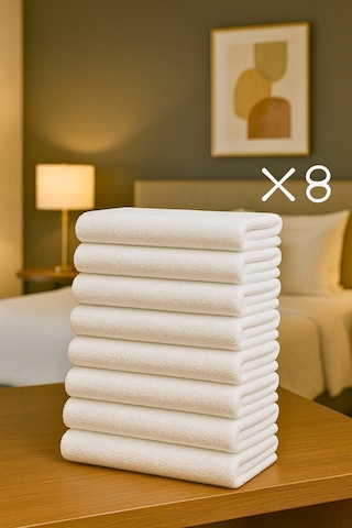 8 Adet Beyaz 50x85 Cm 200 Gram Bukle - Armür Otel El-yüz Havlusu Beyaz