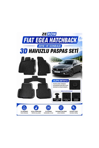 Egea Hatchback 2016 Ve Sonrası 3d Havuzlu Paspas Seti Su Geçirmez Kaymaz Siyah 5 Parça