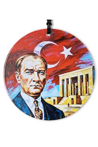23 Cm Çaplı - 10 Kasım Atatürk, Anıtkabir Ve Türk Bayrağıtemalı Füzyon Cam Duvar Süsü İç Dekorasyon