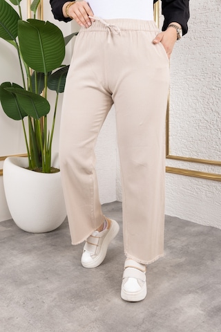 Beli Lastikli Keten Pantolon - Bej / A0104 Bej