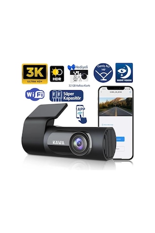 Ayrex Kawa D6 3k 1620p Wdr Wifi 145 Geniş Açı Lens Araç Kamerası + 32gb Hafıza Kartı
