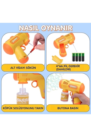 Pilli Işıklı Köpük Tabancası Baloncuk Tabancası Piller ve Baloncuk Likidi Hediyeli
