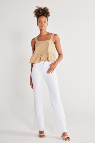 Wrangler Flare Fit Yüksek Bel İspanyol Paça Kırık Beyaz Esnek Pantolon W233001102 Kırık Beyaz
