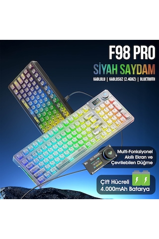 Aula F98 Pro Oled Ekranlı Makrolu Kablosuz Rgb Hot-swap Gasket Pre-lubed Switch Mekanik Klavye