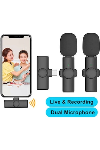 Type-c Ikili Kablosuz Telefon Uyumlu Yaka Mikrofonu Çift Mikrofon Ile Youtube Facebook Vlog Tiktok