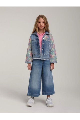 Kız Çocuk Tasarım Kot Ceket-15578 Mavi
