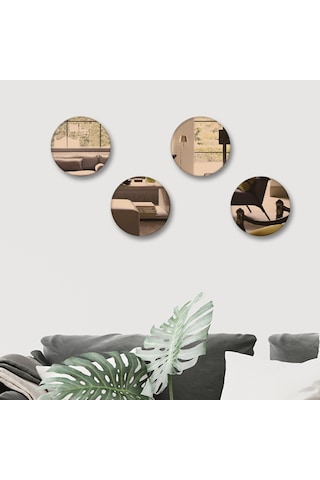 Ayna Bronz Ayna 4'lü Takım Yuvarlak Ayna Çap25cm Bronz