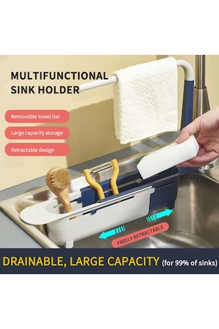 Xindoker Mutfak Lavabo Genişlik Ayarlanabilir Genişletilebilir Sulama Sepeti, Havlu Kurutma Rakımı Ve Malzeme Düzenleyici - Sarı