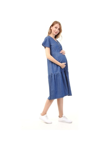 Luvmabelly Myra5025 - Hamile Elbisesi Kot Düğmeli Ve Cepli - Mavi-mavi
