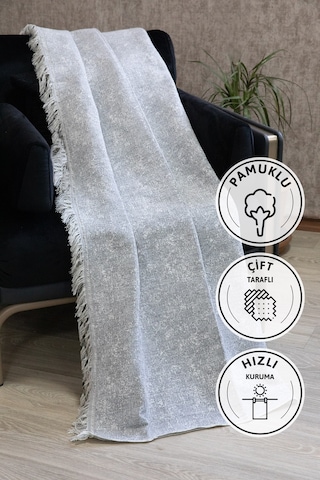 Merlin Pamuklu Saçaklı Koltuk - Çekyat Örtüsü 170x220 - Krem Krem