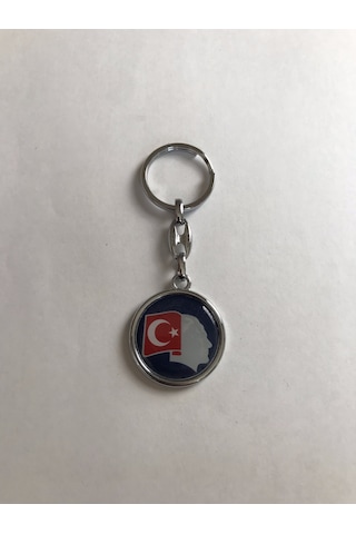 Bd Tekstil Kemal Atatürk Ve Türk Bayrağı Tasarım Mavi Renkli Anahtarlık