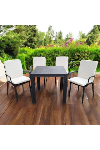 Lüks Arkalıklı Sandalye Minderi 4lü 4cm Süngerli Krem