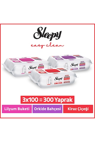 Sleepy Easy Clean Lilyum+ Orkide+ Kiraz Çiçeği Yüzey Temizlik Havlusu Mendili 3x100 (300 Yaprak)