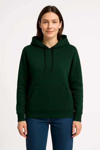 Suma Haki Renk Üç İplik Kanguru Çepli Kapüşonlu Sweatshirt Hoodie