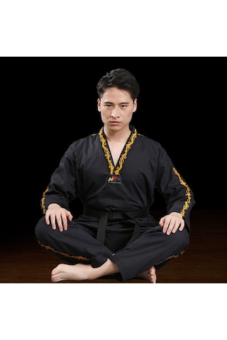 Sones Çocuk Yetişkin Pamuklu Erkek Ve Kadın Tekvando Giyim Eğitim Üniformaları Ejderha Siyah