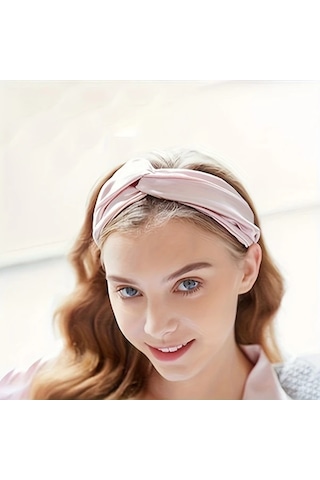 Elmpaly Şampanya %100 Saf İpek Geniş Rahat Kadın Saç Bandı Şampanya