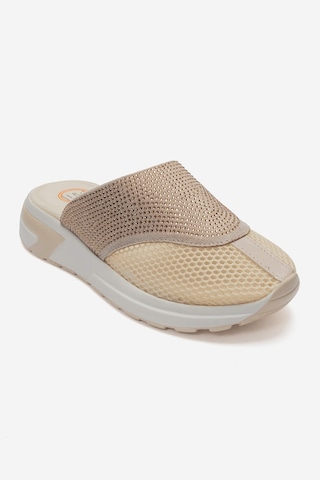 Luvishoes Glea Bej Taşlı Fileli Burnu Kapalı Kadın Terlik Bej
