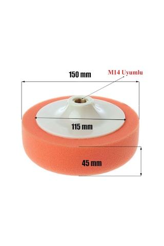 Pasta Cila Polisaj Süngeri Zımpara Tabanlı Turuncu 150 Mm M14 Uyumlu 5 Adet