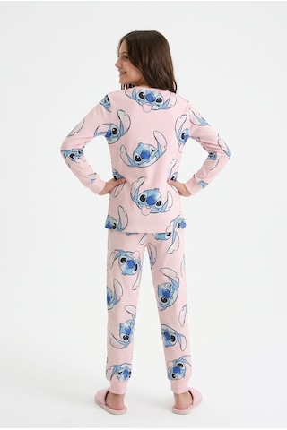 Minipomes Cartoon Print Pamuklu Çocuk Pijama Takım Pembe