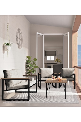 Avvio Newyork Bahçe Mobilyası 2-1-1 Bahçe Takımı Balkon Takımı Teras Mobilyası Siyah