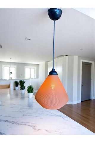 Amberis Keten Dokuma Görünümlü Modern Sarkıt Avize Rustik Ampul Hediyeli Kahverengi