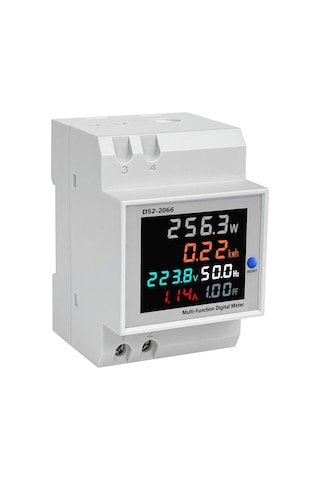 Reedark D52-2066 Dın Raylı Çok Fonksiyonlu Elektrik Ölçer, Lcd Ekran, Akım Gerilim Güç Frekans Monitörü