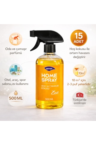 Uzman Home Spray Zeus Oda Spreyi - Çamaşır Kokusu 500 Ml 15 Adet Ev, Ofis, Araç Çiçek