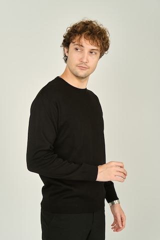 Ateş Triko Erkek Bisiklet Yaka Yün Kazak 1025 Siyah Siyah