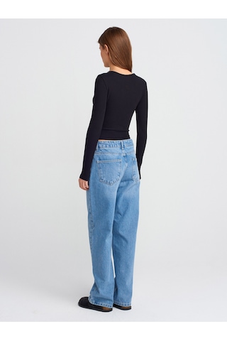 Dilvin 71785 Kalın Kumaş Boru Paça Denim Pantolon-mavi Mavi