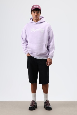 Vamos Oversize Baskılı Kapüşonlu Hoodie Lila