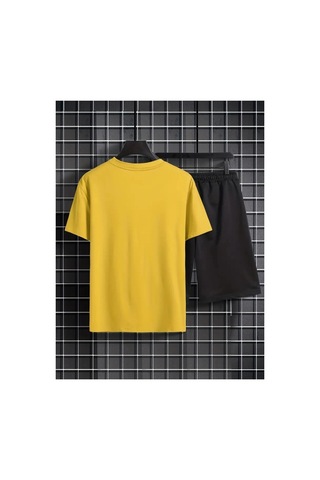 Erkek Sarı''los Angeles Baskılı'' Basic Oversize T-shirt- Şort Takım Strup0000000000015