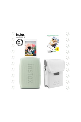 Instax Mini Link 3 Yeşil Akıllı Telefon Yazıcısı Beyaz Çanta Ve 20'li Mini Film Yeşil