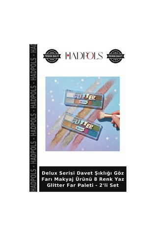 Delux Serisi Davet Şıklığı Göz Farı Makyaj Ürünü 8 Renk Yaz Glitter Far Paleti - 2'li Set Çok Renkli