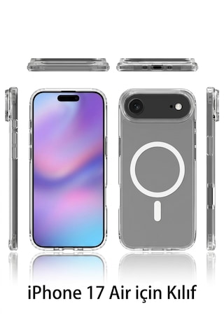Apple iPhone Uyumlu 17 Air Magsafe Özellikli Şeffaf Iq Silikon Kılıf Şeffaf