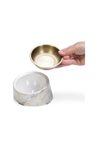 Beeztees Dbl Kedi Mama Su Kabı, Paslanmaz Çelik, Bej Mermer Görünümlü, 14,5x3,3x7,6cm, 160ml