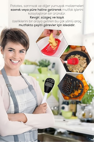 Vienev Çok Fonksiyonlu Patates Sarımsak Ezici Kevgir Kaşık Antrasit