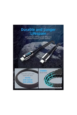 2 Metre Type-c To Type-c Kablo 100 W Hızlı Şarj Kablosu + Led Göstergeli E-mark Noel Şapkası