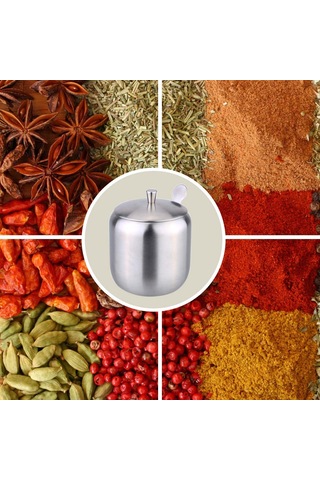 Jeemson Stanyum Çelik Baharat Kabı - Kahve Şeker Depolama Kutusu, 400ml, 12cm Kaşık İle, Mutfak Araçları Diğer