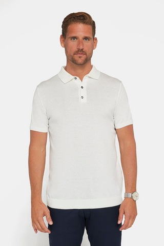 Tudors Erkek Slim Fit Dar Kesim Pamuklu Örme Triko Beyaz Polo Yaka Tişört-27312 Beyaz