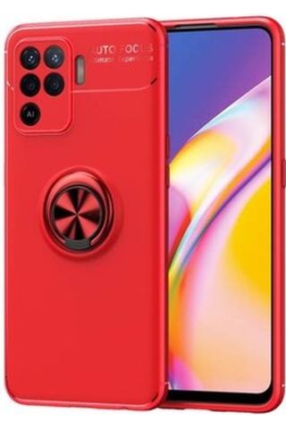 Oppo Reno 5 Lite Kılıf Yüzüğü Stant Ve Araç Tutucu Olabilen Şık Esnek Premium Silikon Kapak Ryc/ravel Kirmizi