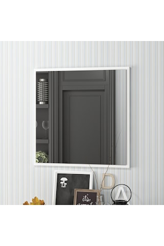 Dekorosso Sır Modern Dekoratif Salon Banyo Kare Ayna Beyaz