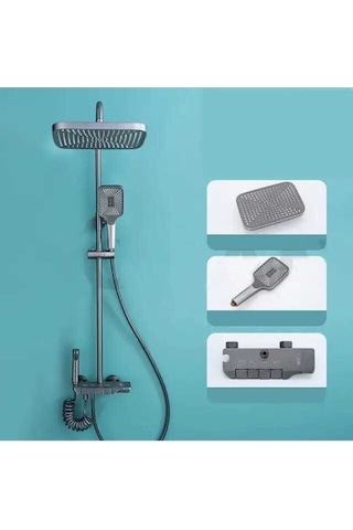 Fleko Gri Piyano Duş Seti Banyo Dekor Banyo Duş Seti Antrasit Duş Seti Diğer